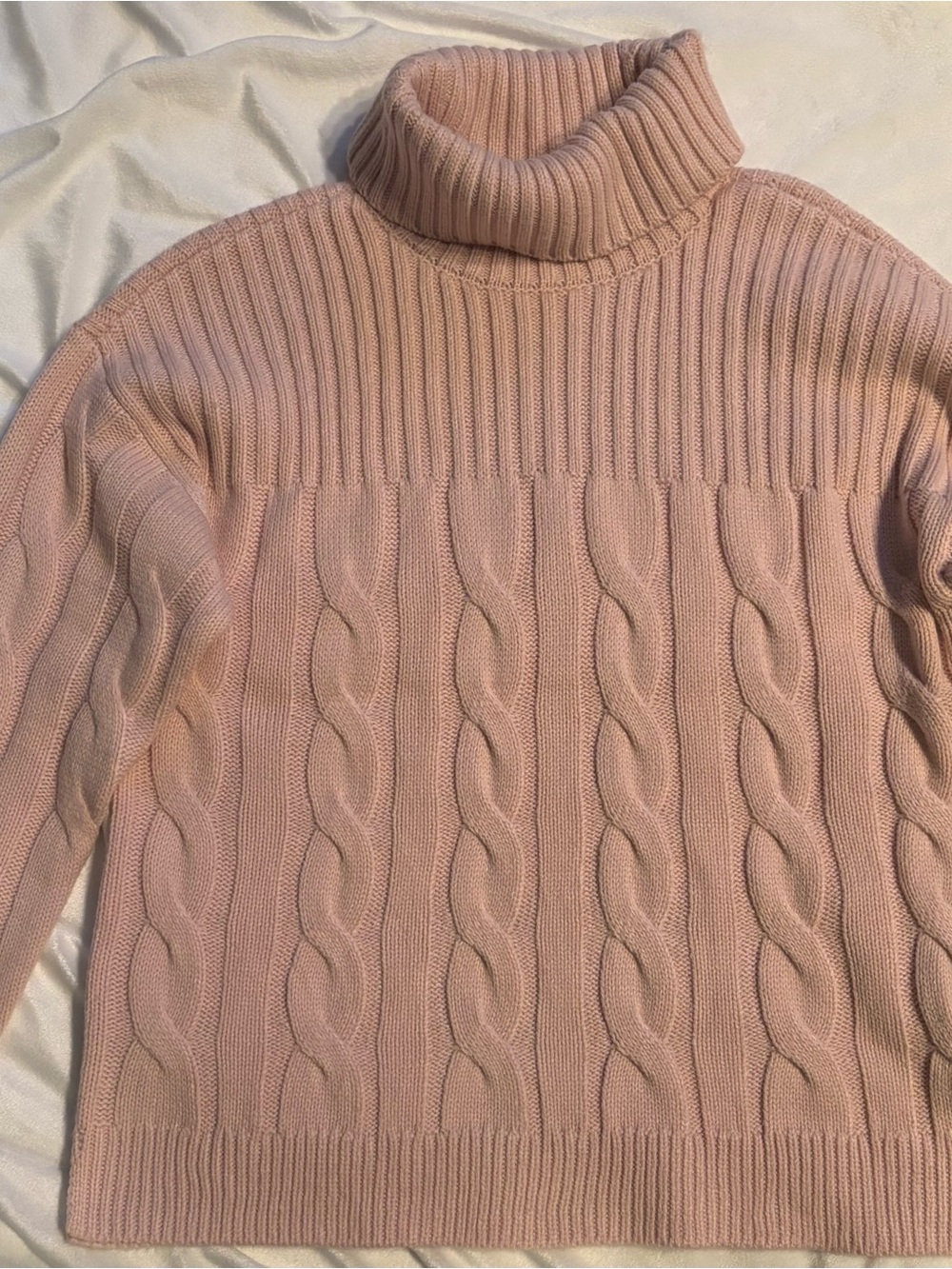 Calvin Klein Cable Knit Turtleneck Sweater Women’s M Blush Pink Chunky Cozy